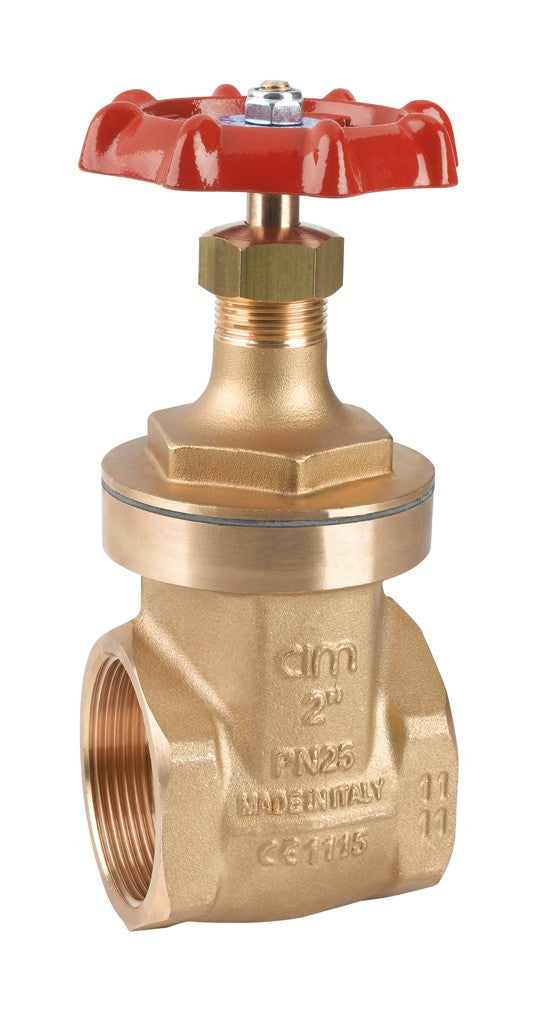 Válvula de compuerta Cimberio de bronce y latón, PN25 BSP, ideal para aplicaciones industriales con control de flujo y resistencia.