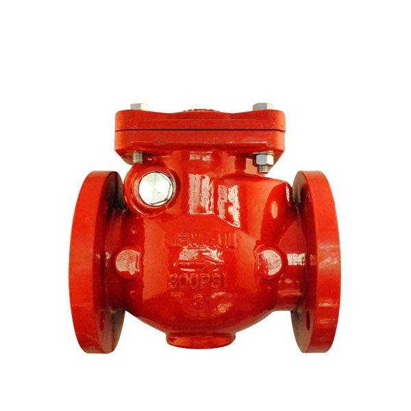 Válvula de retención Swing Check Kinger & APC UL/FM con brida, clasificada para 300 PSI, diseñada para aplicaciones industriales con control de flujo y alta resistencia.