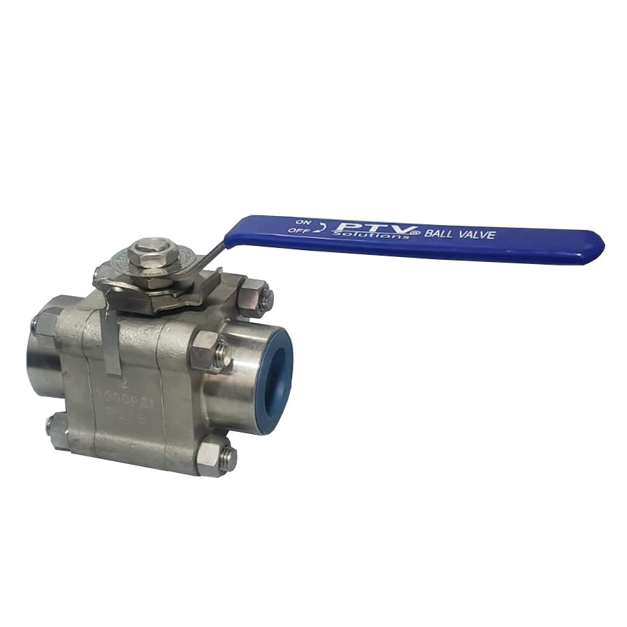 Válvula de bola PTV 3PCS SS316/Devlon, 3.000PSI, diseñada para aplicaciones industriales de alta presión y resistencia a la corrosión