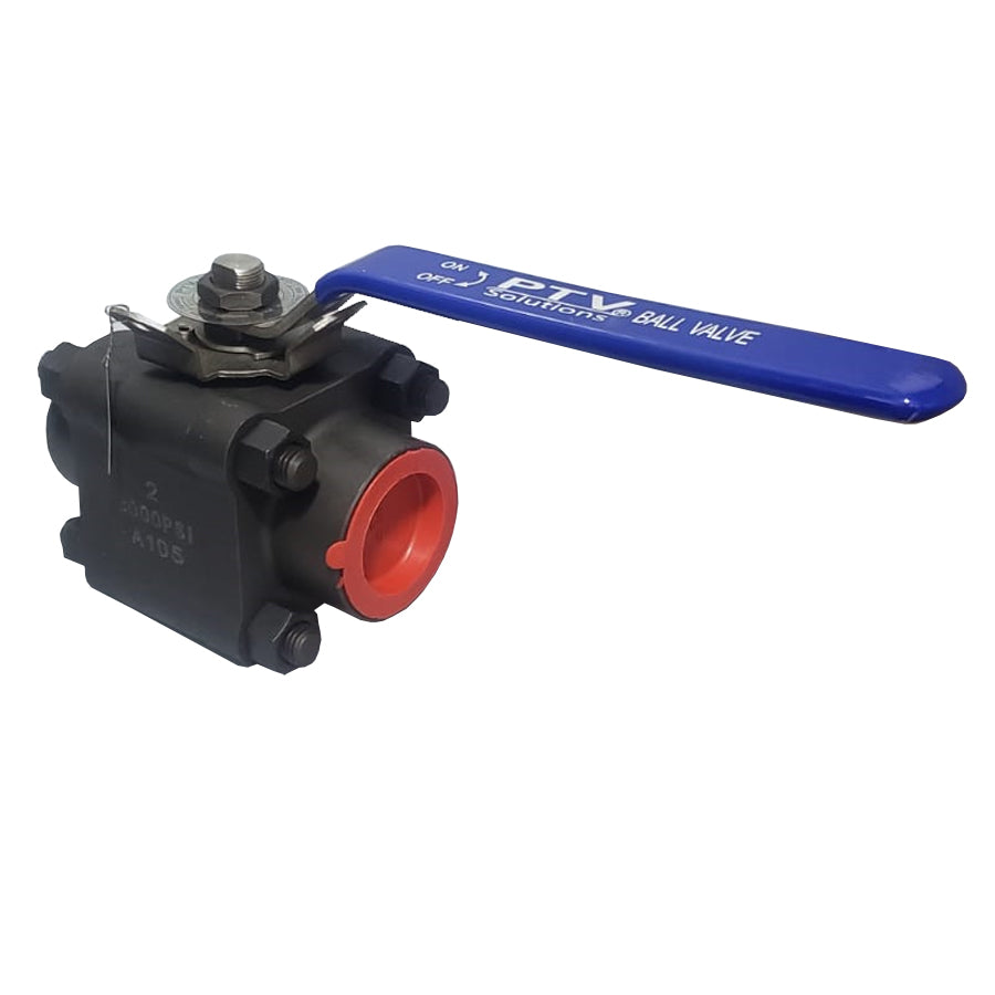 Válvula de bola PTV 3PC WCB/RPTFE, 2.000PSI SW, diseñada para aplicaciones industriales de alta presión con control de flujo