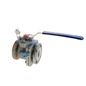Válvula de bola RASAII revestida en PFA con brida #150, ideal para aplicaciones industriales que requieren alta resistencia a la corrosión y control de flujo