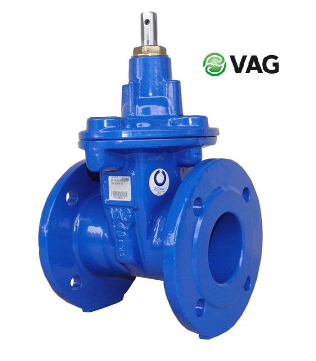 Válvula de compuerta VAG elastomérica, brida PN16, ideal para aplicaciones industriales con control de flujo y resistencia al desgaste