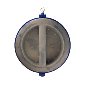 Válvula de retención tipo Duo Check WAFER PTV WCB con revestimiento PFA, brida #150, ideal para aplicaciones industriales con control de flujo y resistencia química.