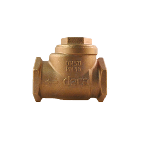 Válvula de retención Swing Check Deca-Mipel de bronce con roscas BSP, clasificada para PN16, diseñada para evitar el flujo inverso en sistemas industriales.