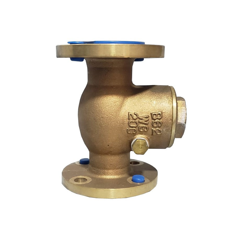 Válvula de retención tipo Swing OKV de bronce naval, brida #150, diseñada para evitar el flujo inverso en sistemas industriales.
