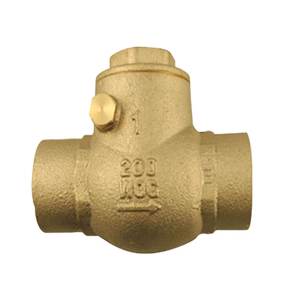 Válvula de retención Swing Check Watts de bronce con roscas NPT, clasificada para 200 PSI, diseñada para aplicaciones industriales con control de flujo y alta resistencia.